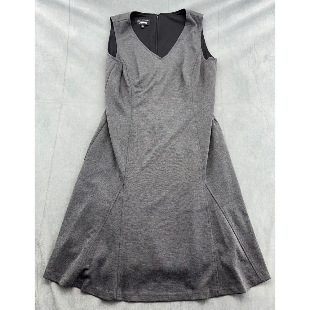 Jones New York Collection Gray Stretch Sleeveless A-Line Dress Size 14